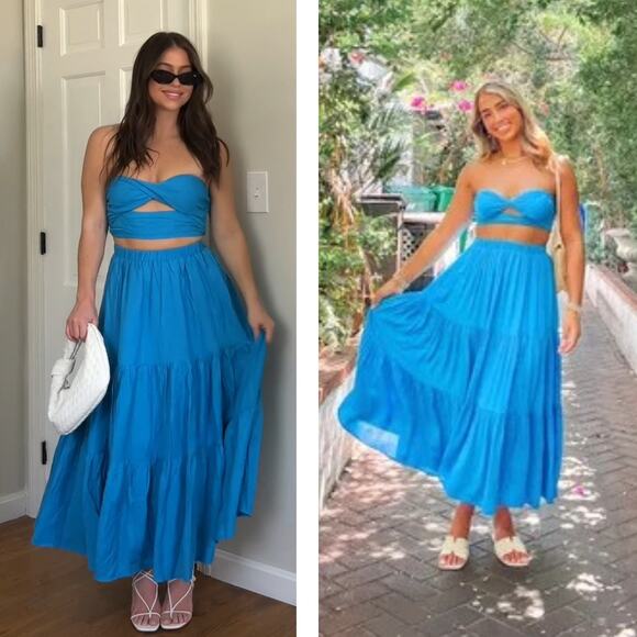 Princess Polly Dresses & Skirts - NWT PRINCESS POLLY Allie Set Blue Crop Top And Skirt Sz Medium